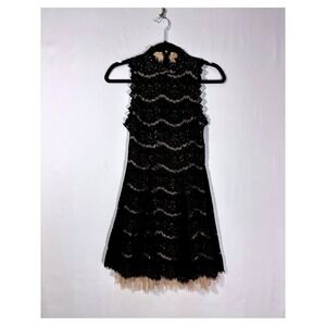 Gothic Romantic Trixxi Lace Tulle Hem Dress Women Size 1 Black Tan